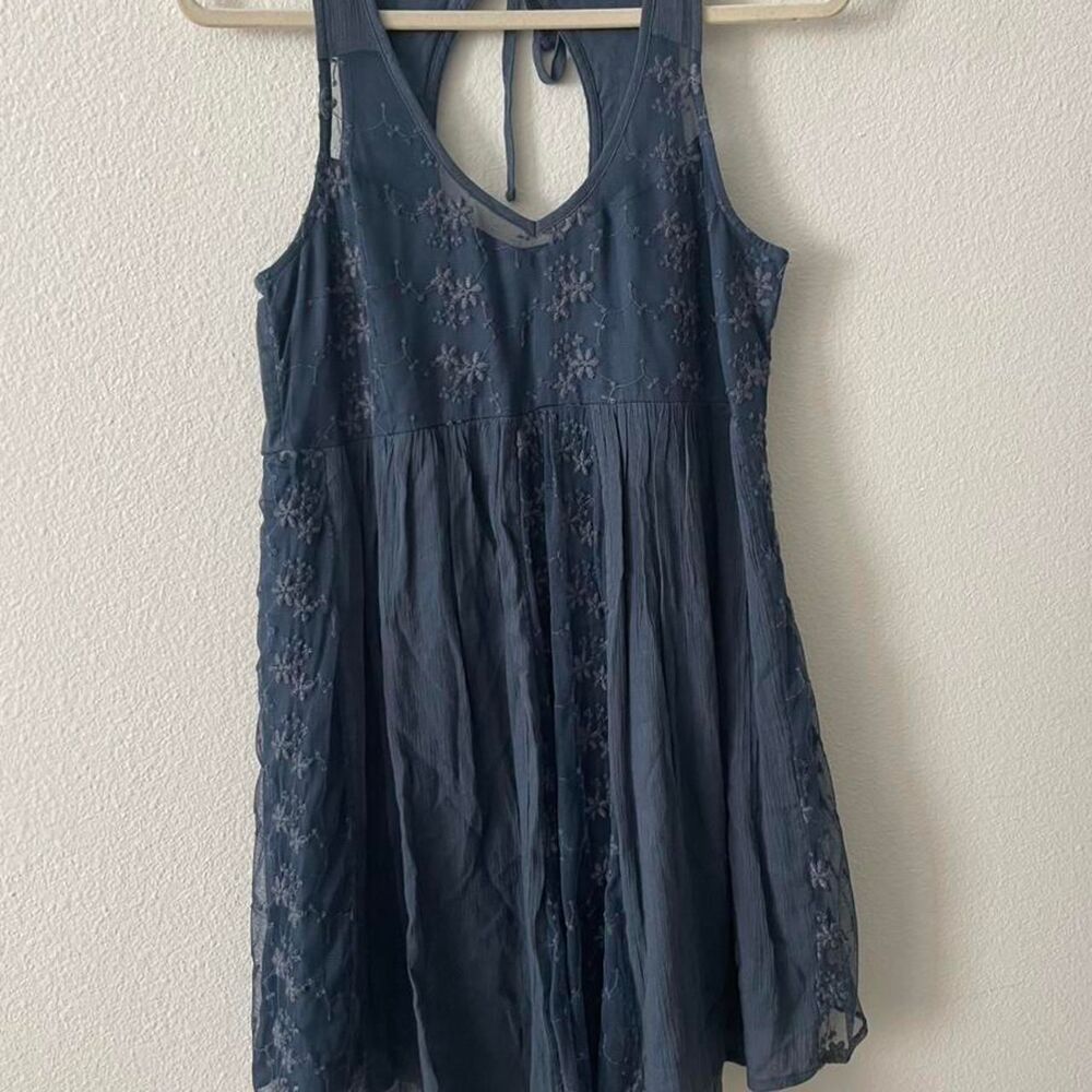 Abercrombie & Fitch Floral Mini Dress Women's S Embroidered Blue Short Vintage